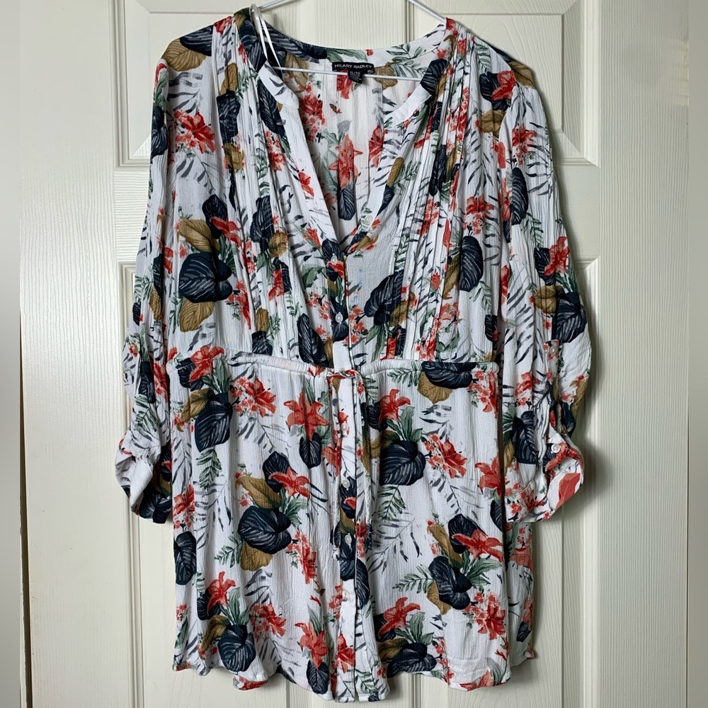Hilary Radley | Floral Drawstring Waist Tunic Top - XL